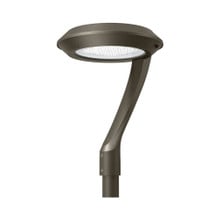 Round Commercial LED Area Light - Multi Watt 22W/37W/56W/75W - Color Selectable 40K/50K - 120-277V - Bronze Finish - Type 5 Lens - Single Arm Mount For 2-3/8 Inch Poles