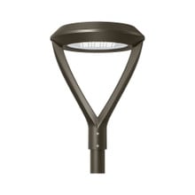 Round Commercial LED Area Light - Multi Watt 22W/37W/56W/75W - Color Selectable 40K/50K - 120-277V - Bronze Finish - Type 5 Lens - Double Arm Mount For 2-3/8 Inch Poles