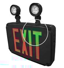 Wet Location Universal Single/Double Face Red & Green Led Exit Sign Combo Unit Black Finish