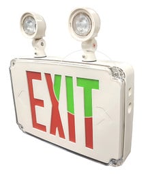 Wet Location Universal Single/Double Face Red & Green Led Exit Sign Combo Unit White Finish