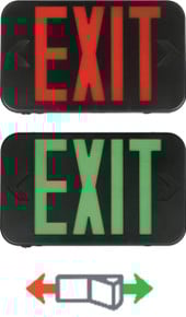 Thermoplastic Led Exit,  Red/Green Switchable, Black, Emergency,