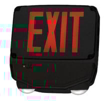 Wet Location Combo LED Exit Sign And Emergency Light Single Face- Black Housing Color, and Red Lettering - With 90 Minute Battery Back-Up