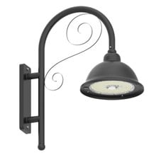 LED Designer Bell Post Light - 23 Inch Diameter - Watt Selectable 150/100/80W - 110-277V - Color Temperature Selectable 30/40/50K - Dimmable - Black Finish - With Bent Decorative Wall Bracket