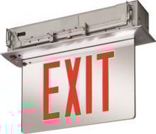 Recessed mount Edge-Lit exits with LED lamps, White, Double face, Red with mirror separator, Emergency