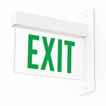 Lithonia Aluminum Edge-Lit Exit Sign, White, Single face, Green on clear, Dual voltage, Emergency Battery, End mount