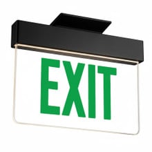 Lithonia  Aluminum Edge-Lit Exit Sign, Black, Single face, Green with mirror separator, No Battery,  Dual voltage, Top mount to Jbox Only - Rough-In Housing Not Included