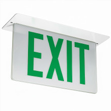 Signature®,  Aluminum Edge-Lit Exit Sign, White, Double face, Green with mirror separator, Double face, Dual voltage, Emergency, Sealed,  maintenance free nickel-cadmium battery, Panel assembly only