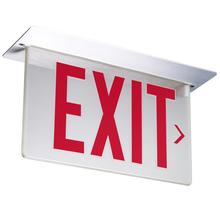 Signature®,  Aluminum Edge-Lit Exit Sign, Single face, Red on clear, Right, Dual voltage, Top mount
