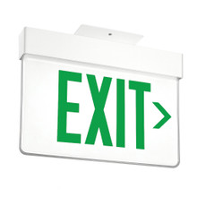 Signature®,  Aluminum Edge-Lit Exit Sign, White, Single face, Green on clear, Right, Dual voltage, Top mount