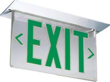 Signature®,  Aluminum Edge-Lit Exit Sign, Unfinished, Single face, Green with mirror separator, Left and right, Dual voltage, Panel assembly only