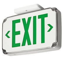 Wet location LED exit sign, White, Single face, Green