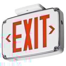 Wet location LED exit sign, White, Double face, Red, Emergency, Emergency operation with self-diagnostic