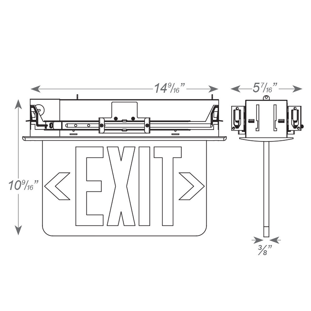 Plastic Edge Lit LED Exit Sign Surface Mount - Black Housing with