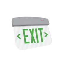 LED Plastic EdgeLit Exit Sign - Silver Canopy Surface Mount with Clear Panel and Green Lettering - With Battery Back-Up