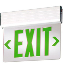 LED Edgelit Exit Sign- Surface Mount White Aluminum Canopy with Mirror Panel and Green Lettering - With Battery Back-Up