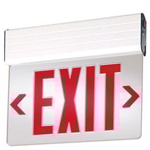 LED Edgelit Exit Sign- Surface Mount White Aluminum Canopy with Mirror Panel and Red Lettering - With Battery Back-Up