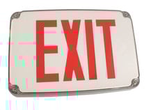 LED Wet Location Exit Sign with Battery Backup - Gray w Red Lettering