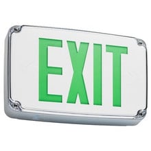 LED Wet Location Exit Sign with Battery Backup - White w Green Lettering