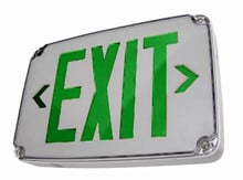 LED Wet Location Exit Sign with Battery Backup - Gray w Green Lettering