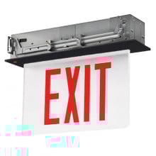 LED EdgeLit Exit Sign Recessed Mount - Black Canopy with White Panel and Red Lettering