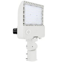 150 Watt LED Parking Lot Area Light - Slipfitter Mount with Motion Sensor and Photocell - 20800 Lumens - 5000K Daylight - 120-277V - White Finish