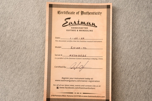 Eastman E10OM-TC Thermo-Cured Adirondack #M2303526 - Certificate