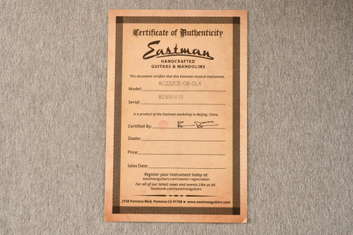 Eastman AC222CE-DLX-GB Grand Auditorium Cutaway Acoustic Guitar - View 2