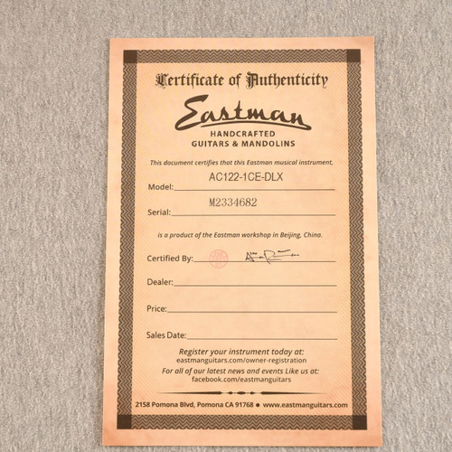 Eastman AC122-1CE-DLX Grand Auditorium Acoustic Electric Guitar – Sitka Spruce & Sapele - View 2