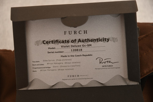 Furch Violet Deluxe Gc-SM #120818 - Certificate