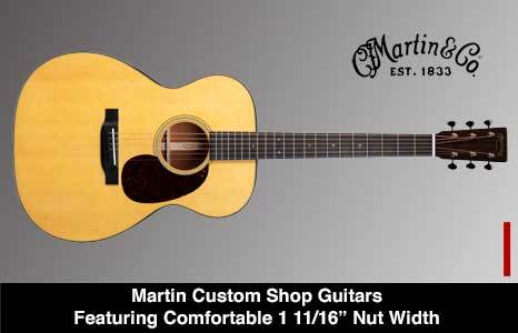 Martin acoustic guitars featuring comfortable 1 11/16 inch nut width necks