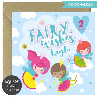 Fairy Wishes blue Personalised Square Card