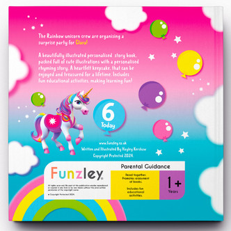 (ARU) Rainbow Unicorn Personalised Birthday Story Book with Activities (Hard backed)