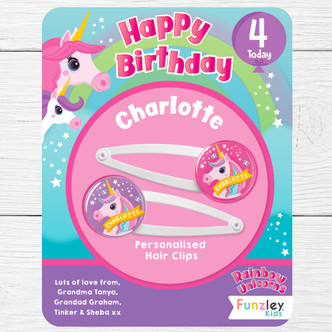 Personalised Rainbow Unicorns Hair Clips