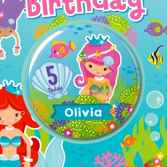 Personalised Pretty Mermaids Birthday Card With Badge