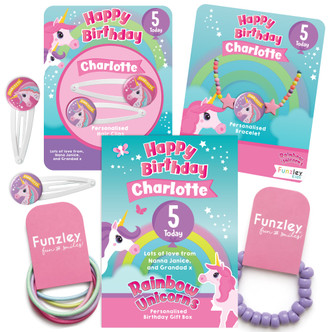 Personalised Rainbow Unicorns Small Birthday Letterbox Gift Box