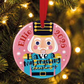 Personalised Nut Cracking Pink Christmas Tree Decoration