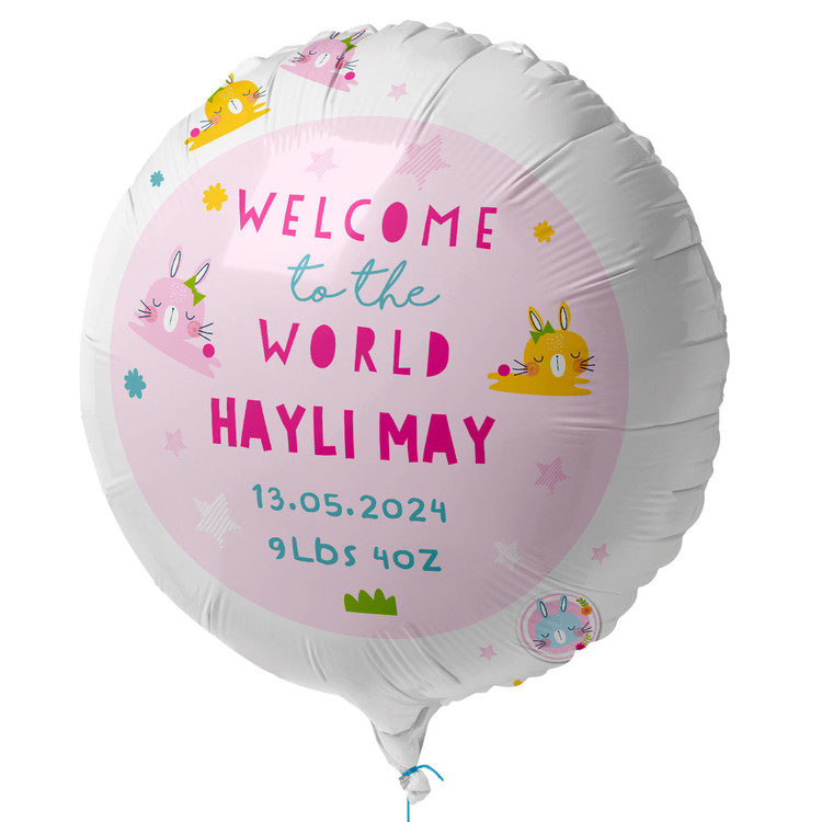 Bunny Town Welcome to the world Personalised Balloon (UN-INFLATED)