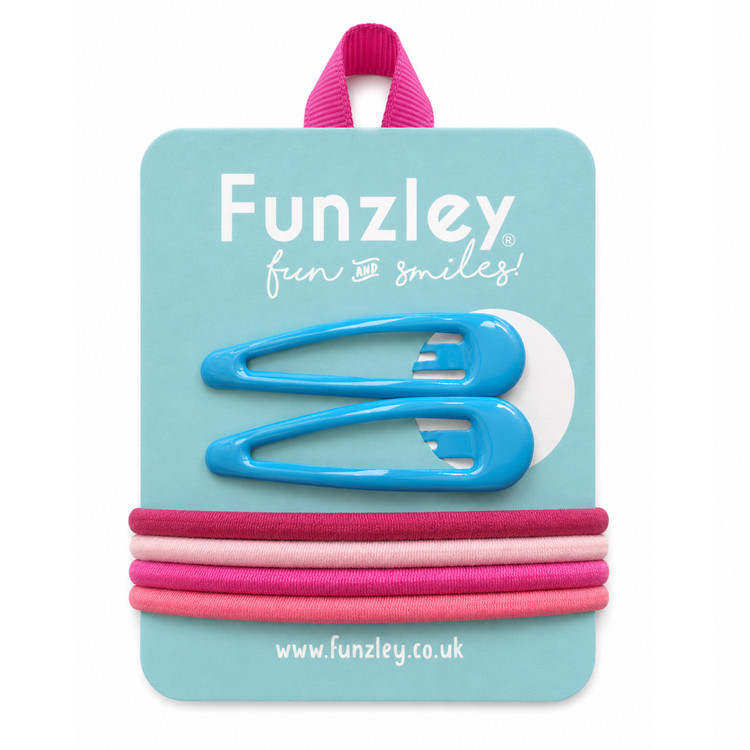 Hair Set Blue Clips and Pink Bands