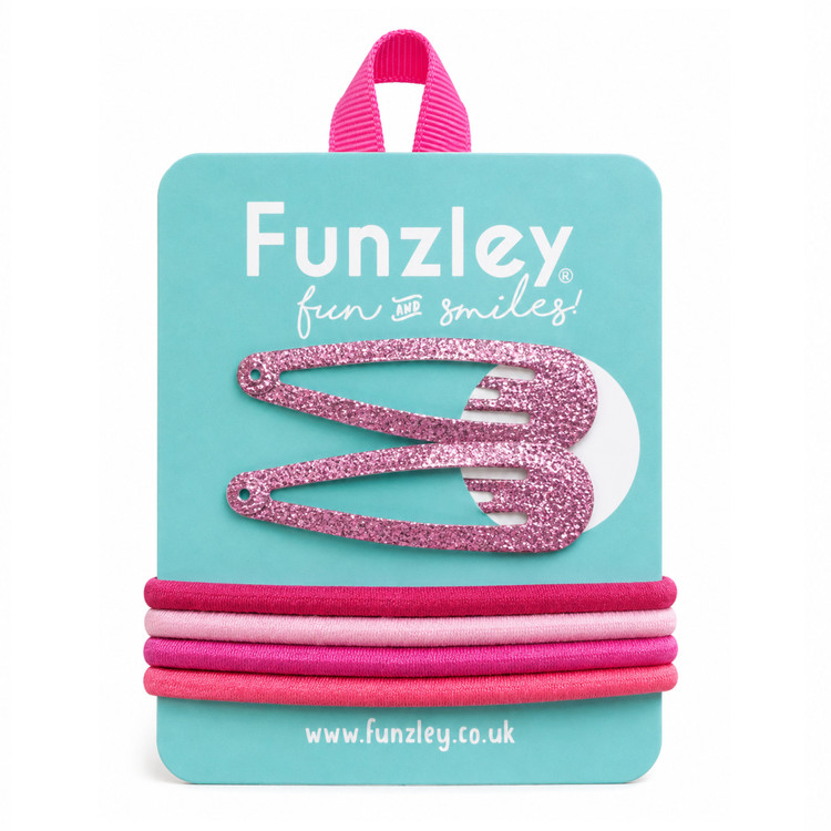 Hair Set Pink Glitter Clips and Pink Bands