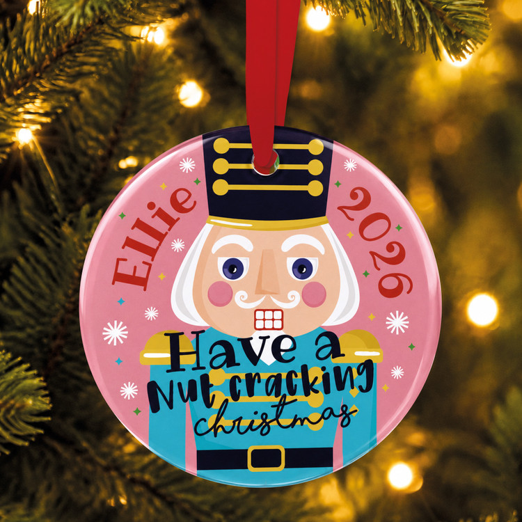 Personalised Nut Cracking Pink Christmas Tree Decoration