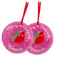 Merry Christmas (pink robin) Personalised Ceramic Tree Decoration Round