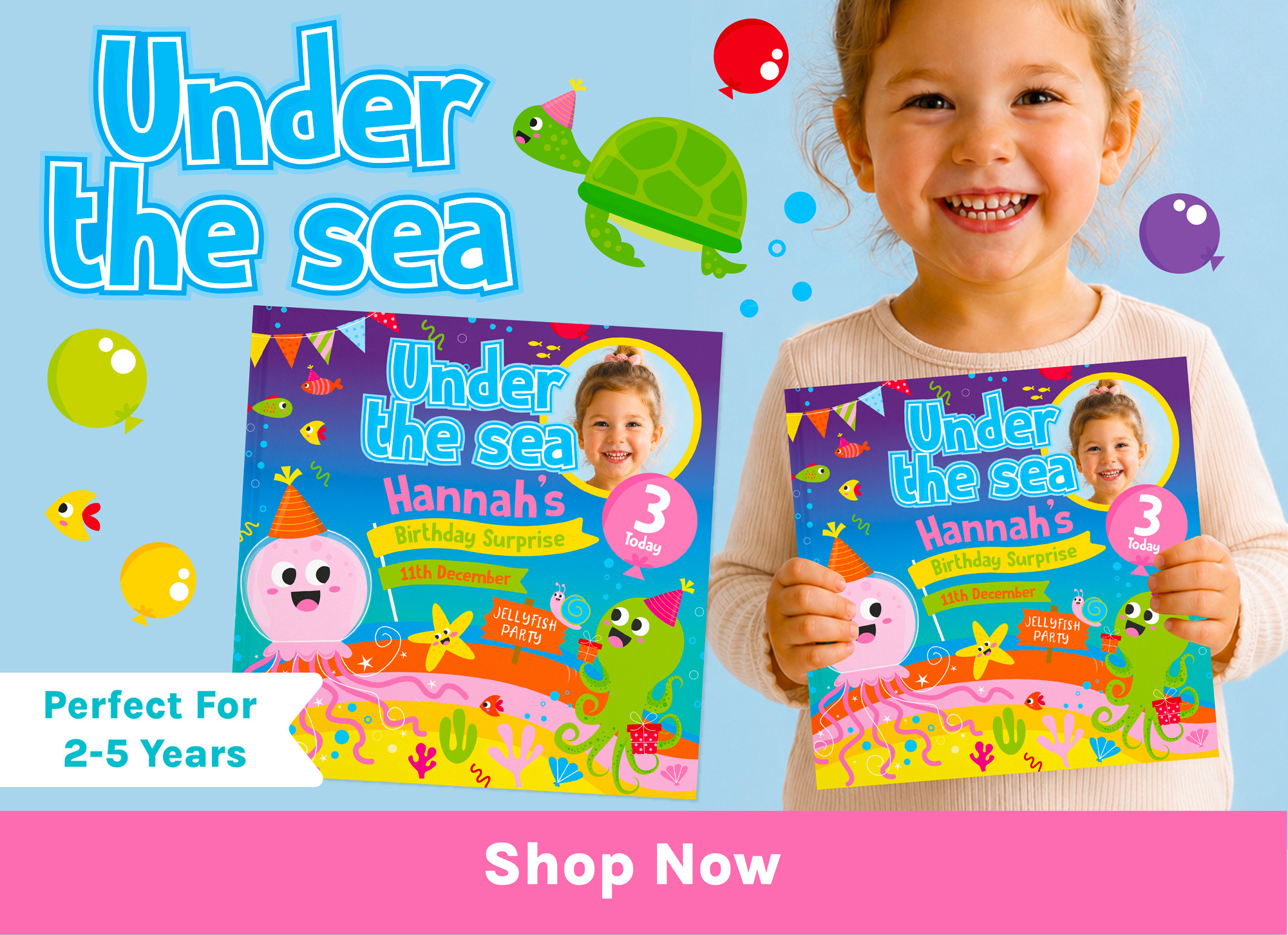 UNDER THE SEA PERSONALISED BIRTHDAY BOOK 1 - 5 YEARS