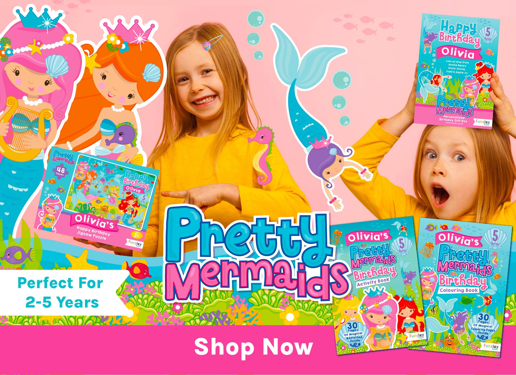 pretty mermaids personalised gifts for 2-5 years