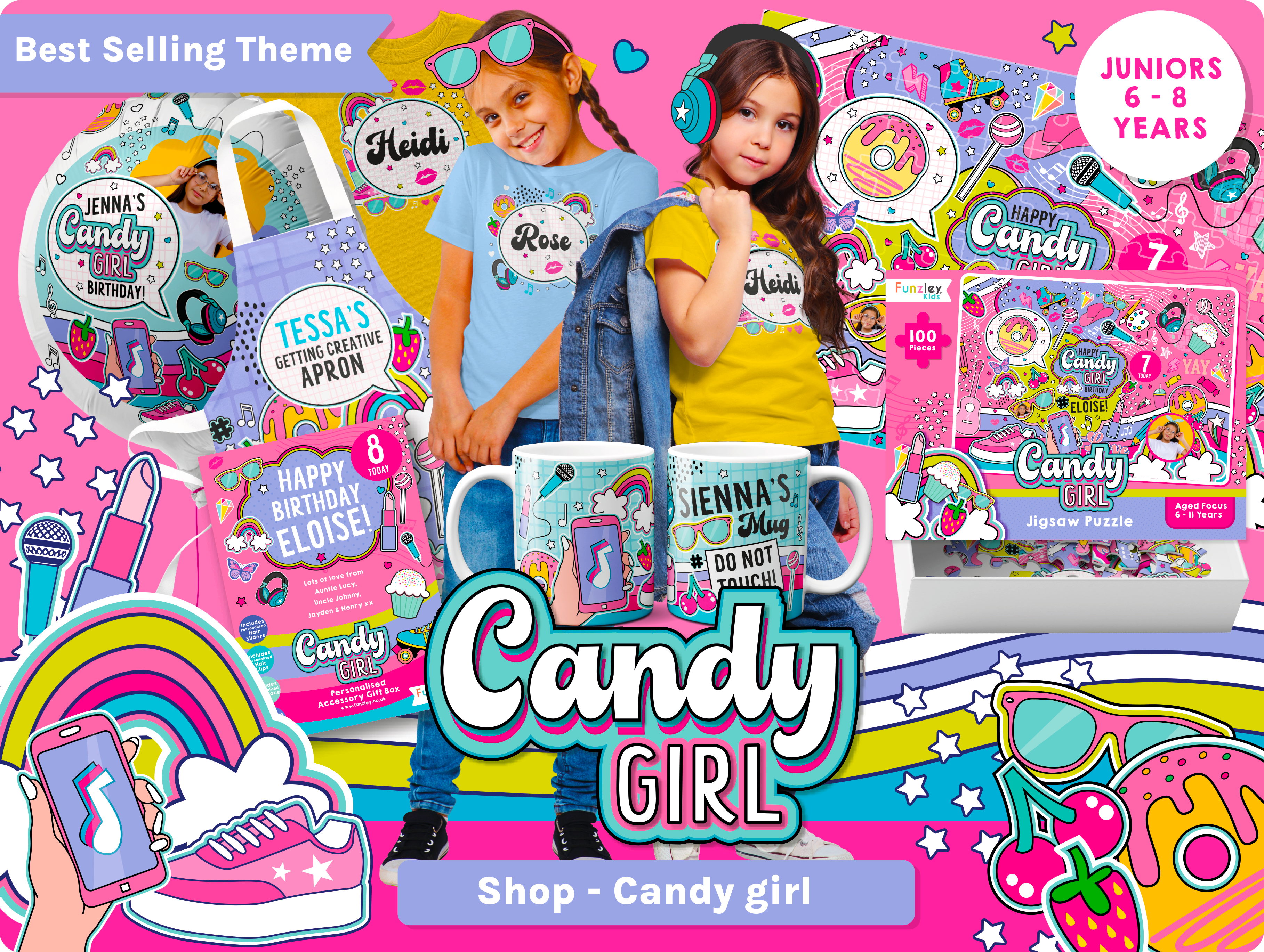 candy girl, personalised kids birthday gifts, kids birthday personalised gifts, personalised children's birthday gifts, unique kids birthday gifts, personalised birthday gifts for children, kids birthday keepsakes, custom name birthday gifts for kids, personalised kids birthday presents UK, unique personalised kids birthday gifts, Funzley personalised birthday gifts