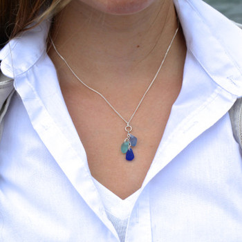3 Drop Sea Glass Necklace on model for color reference