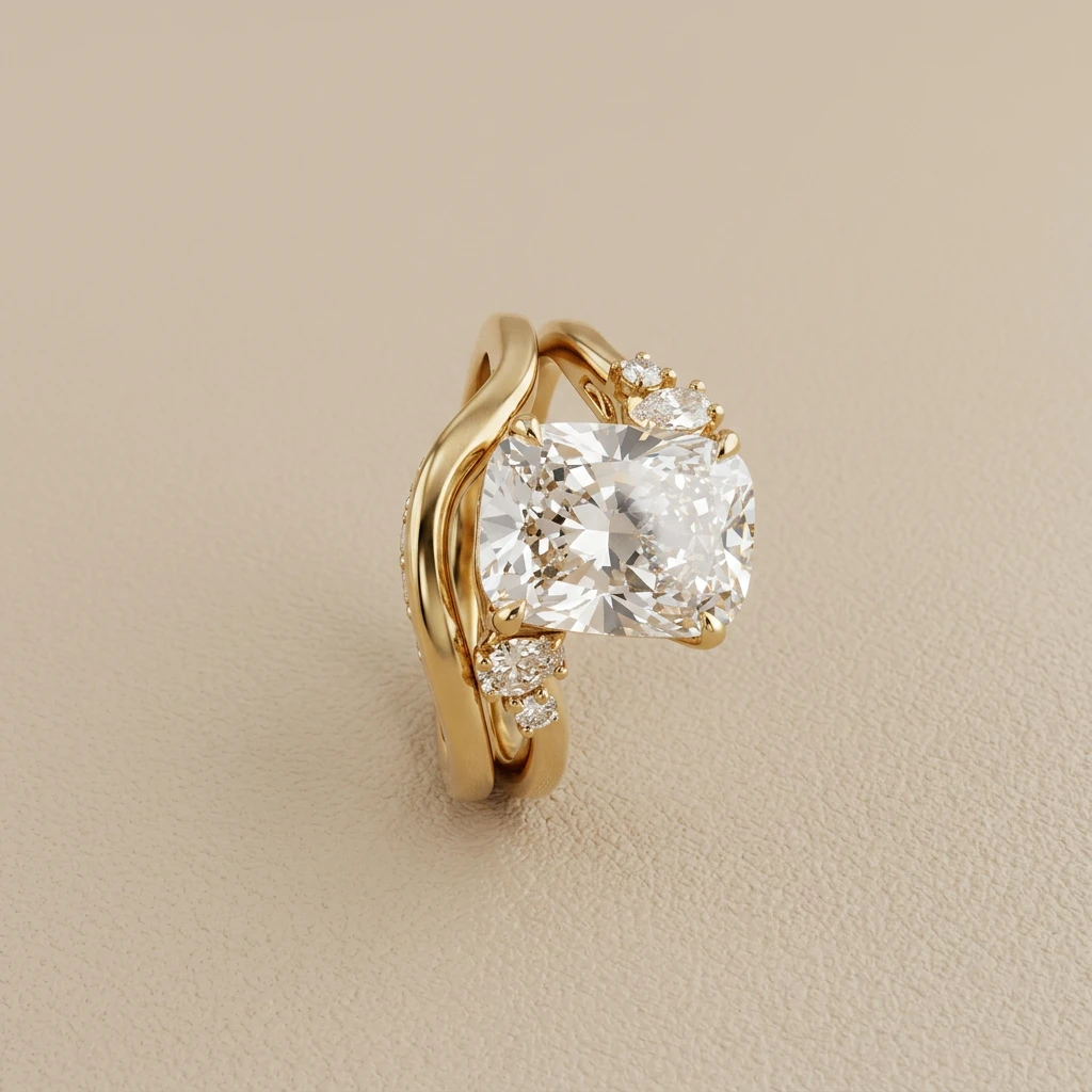 2.5 Carat Cushion Cut Natural Diamond Engagement Ring with Side Stones, 14kt Yellow Gold &mdash; Treasured & Co.