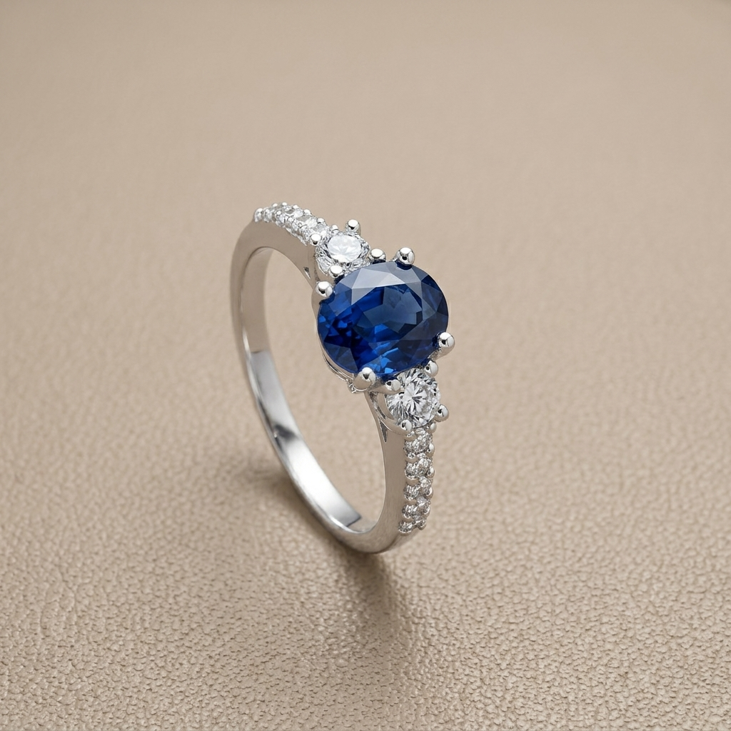 3-Stone Oval Sapphire Diamond Engagement Ring 1.95tcw &mdash; Treasured & Co.