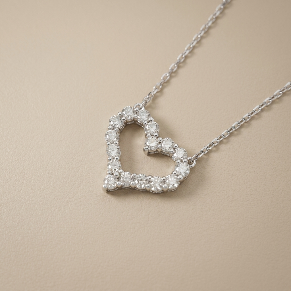 Diamond Heart Necklace 0.80tcw 14kt white gold &mdash; Treasured & Co.