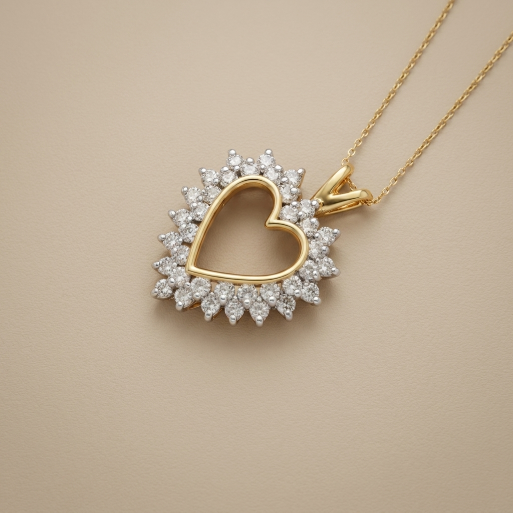 Double Halo Diamond Open Heart Pendant Necklace, 1.14tcw 14kt yellow gold &mdash; Treasured & Co.