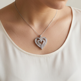 Double Heart Diamond Pendant Necklace 0.92tcw